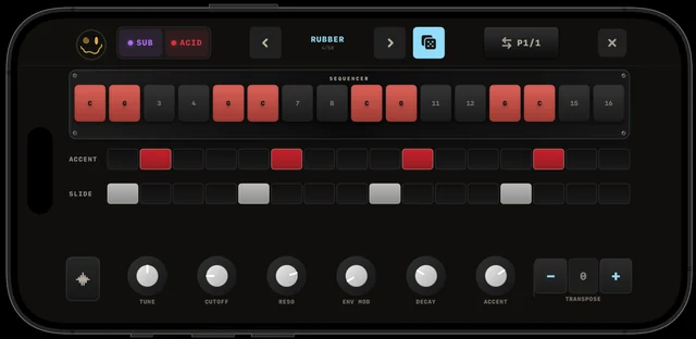 The ACID page — the 303 sequencer with accent and slide