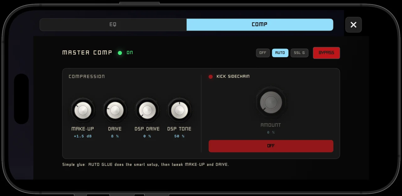 The master compressor — make-up, drive and kick sidechain