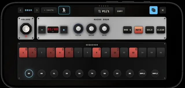 The drum sequencer page